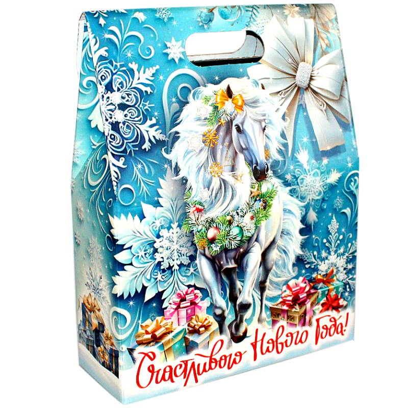 Детский новогодний подарок в картонной упаковке весом 1200 грамм